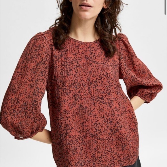 Selected FEMME Floral Print Pintucked Top blouse burgundy black - Picture 5 of 12